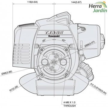 Motor Kawasaki TJ35E - vista medidas frontales