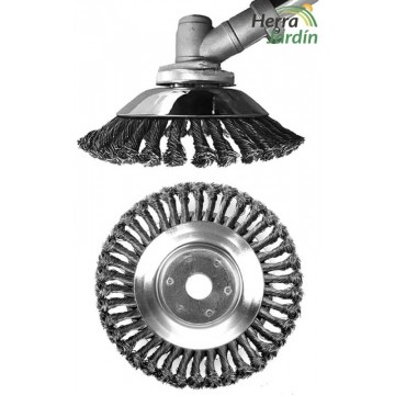 Disco cepillo alambre trenzado - Desbrozadora - vista lateral y frontal