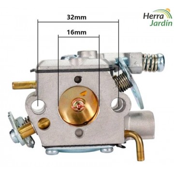 Carburador para motosierra de poda - vista lateral derecho con medidas